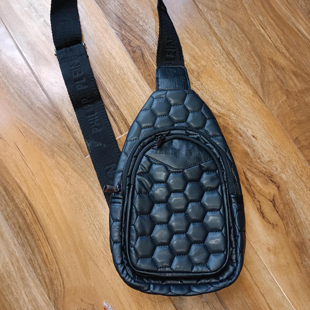 Mens cross body sling style bag . Black quilted faux... Depop