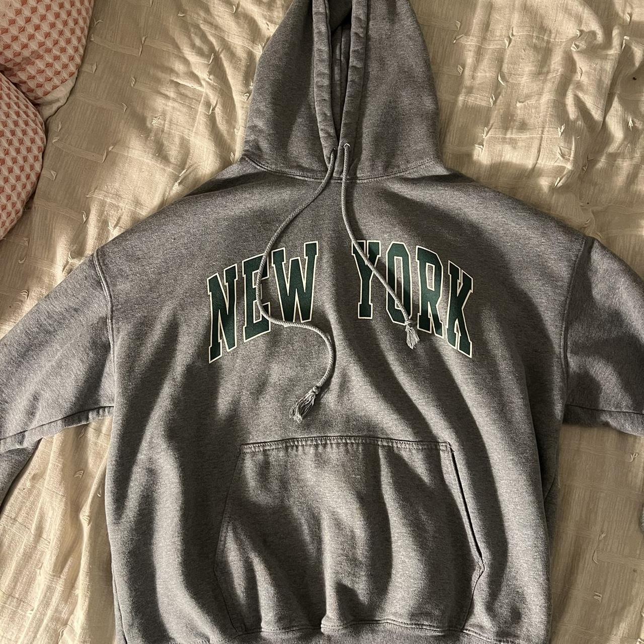 Brandy Melville gray oversized Christy New York hoodie - Depop