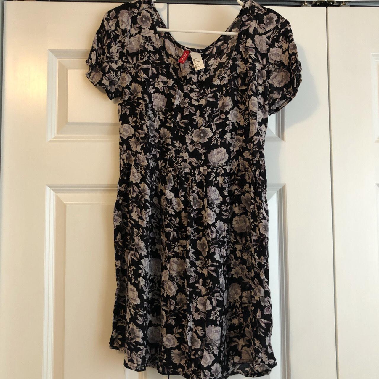 Small black and gray floral mini dress Depop