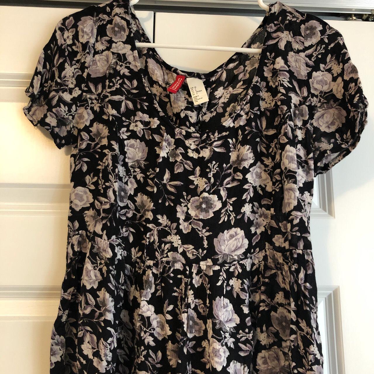 Small black and gray floral mini dress Depop