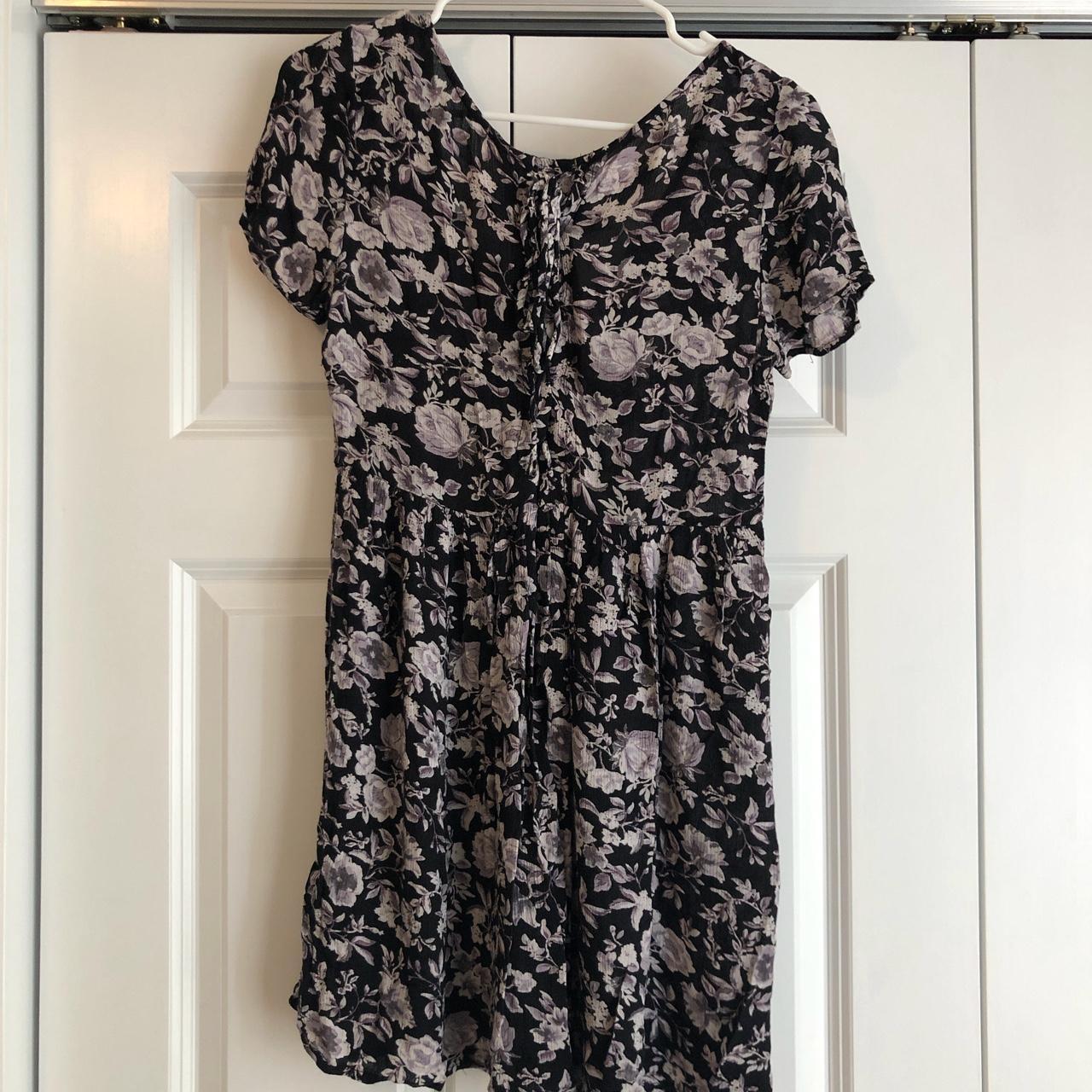 Small black and gray floral mini dress Depop