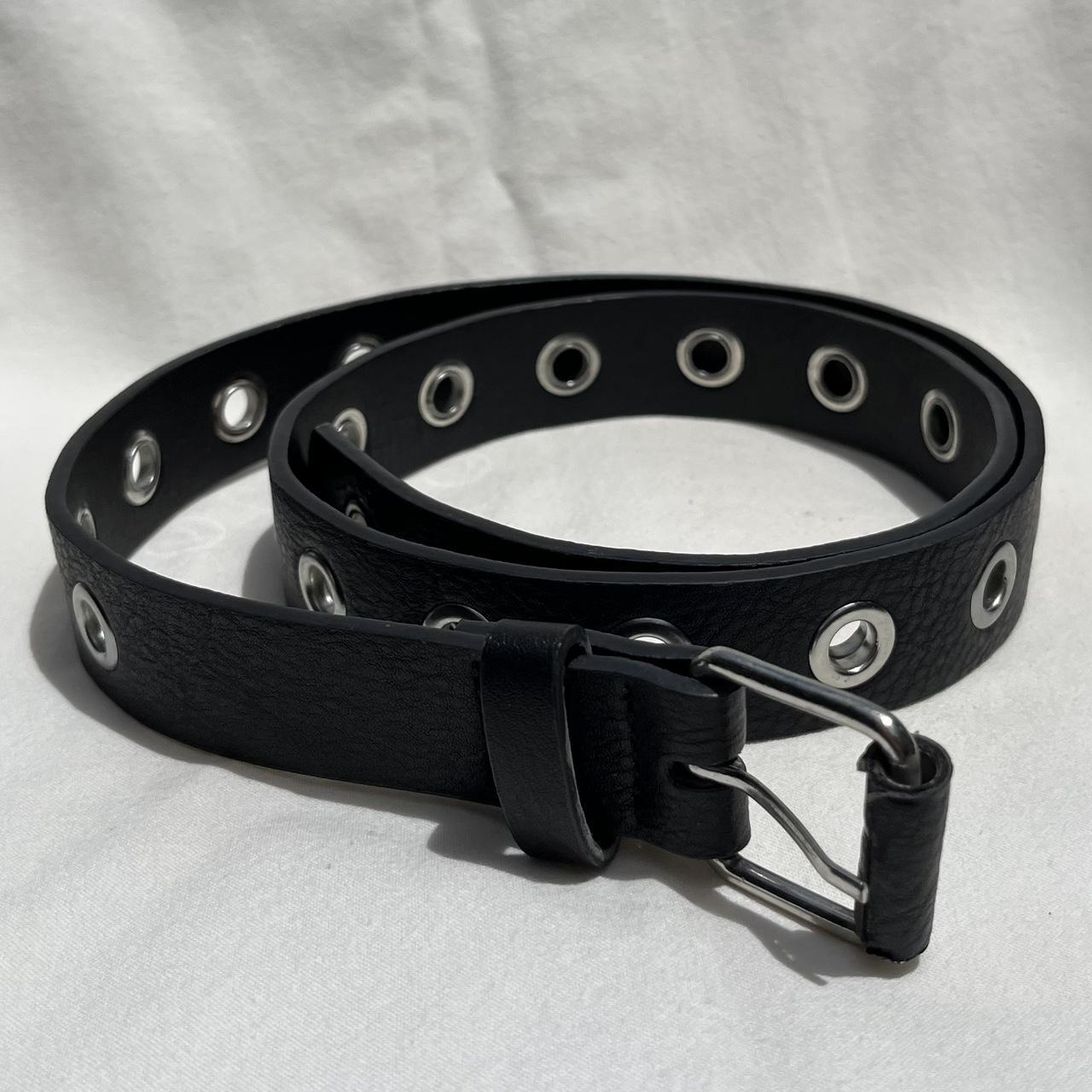 Black faux leather grommet belt - length: 38.5... - Depop