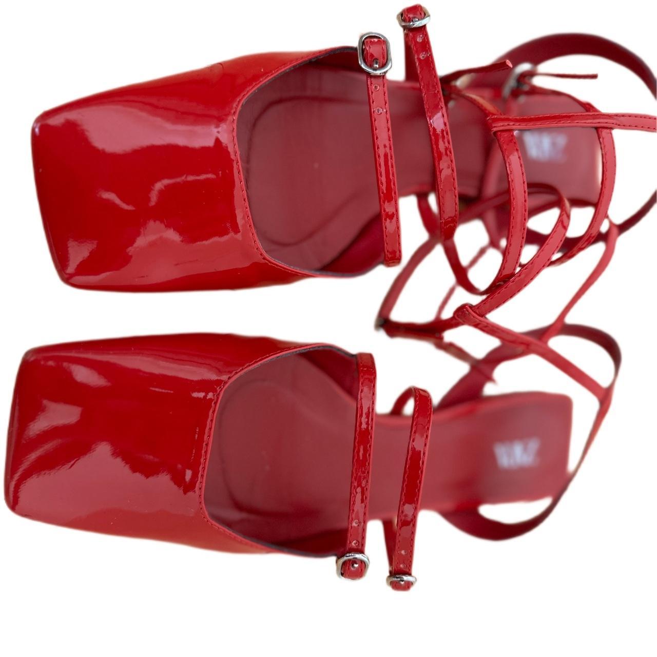 Zara red faux patent leather sling back red ballet... - Depop