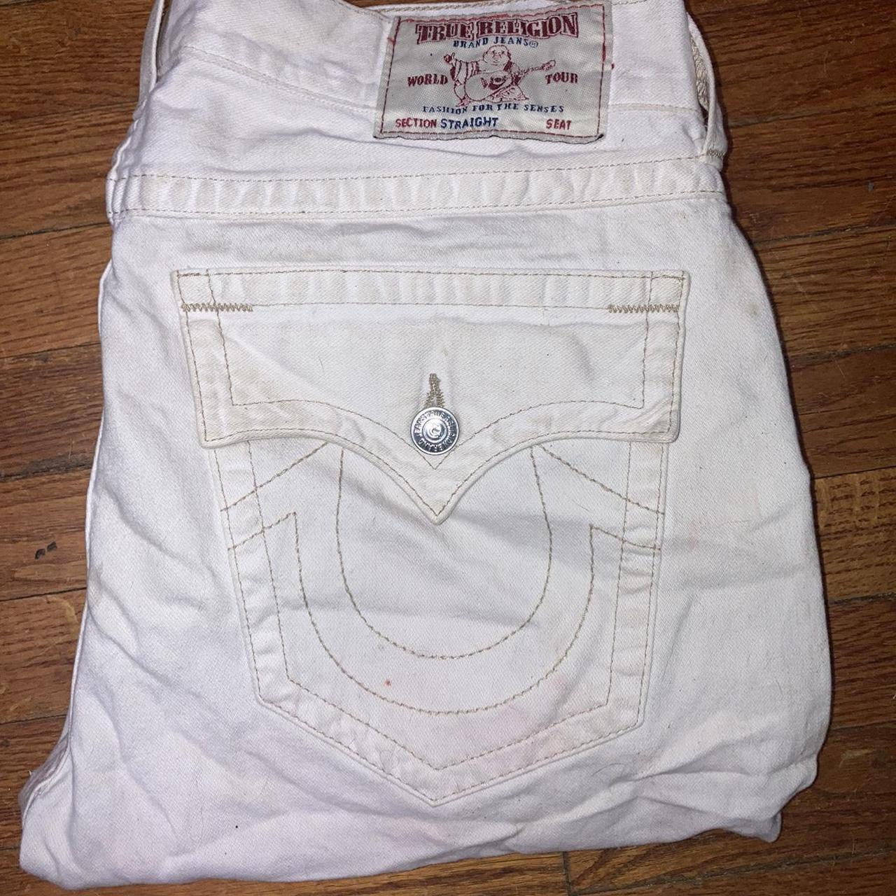 Insane baggy distressed white Truey jeans - Depop