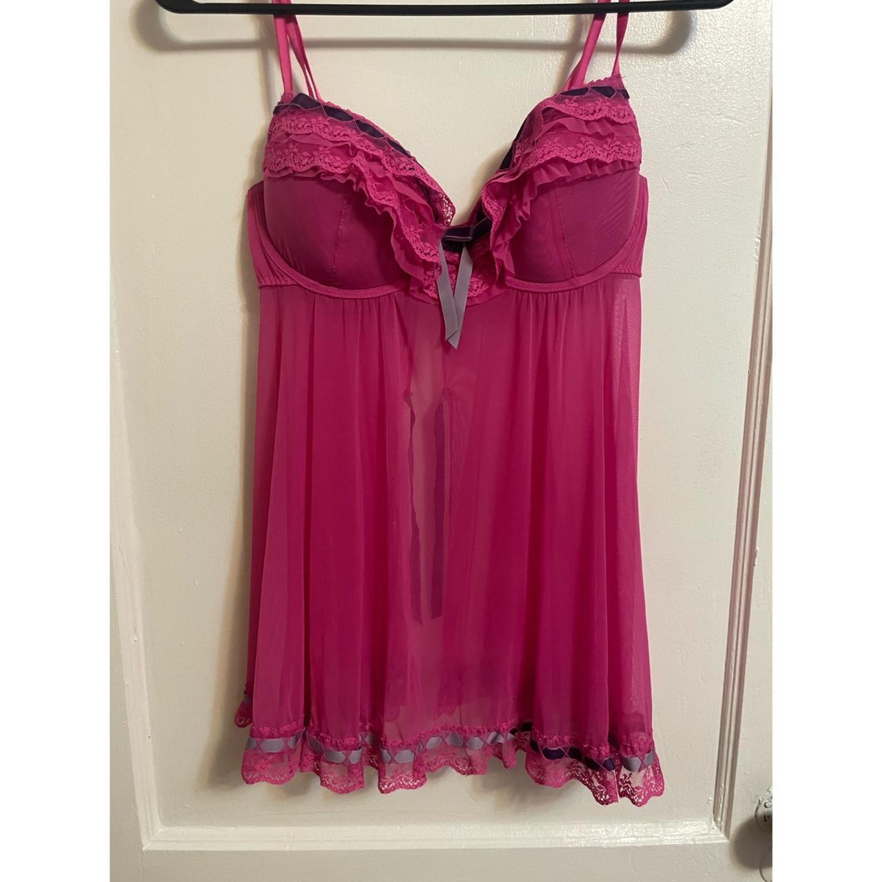 Sexy pink lingerie top with gorgous purple ribbon... - Depop