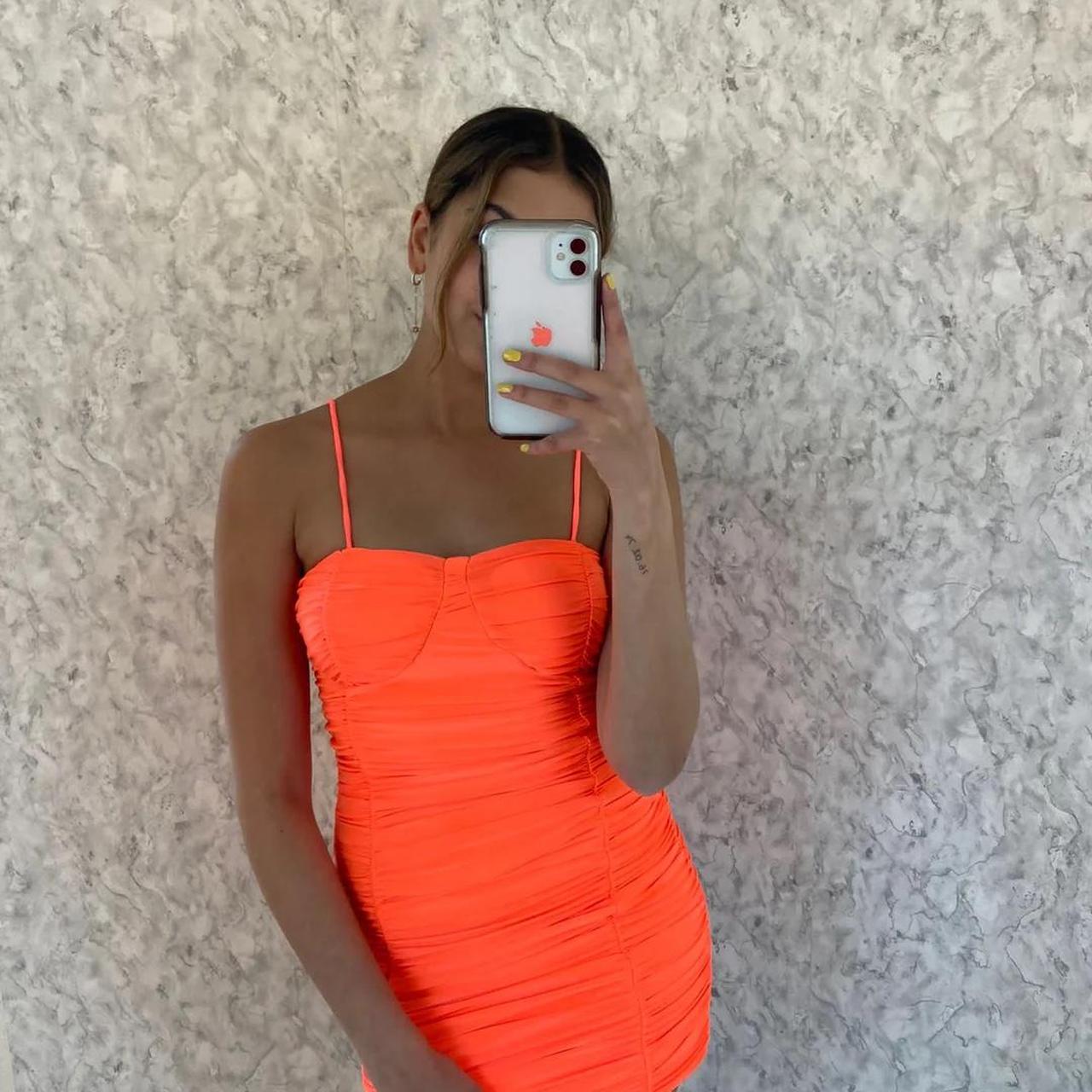 Neon orange ruched dress best sale