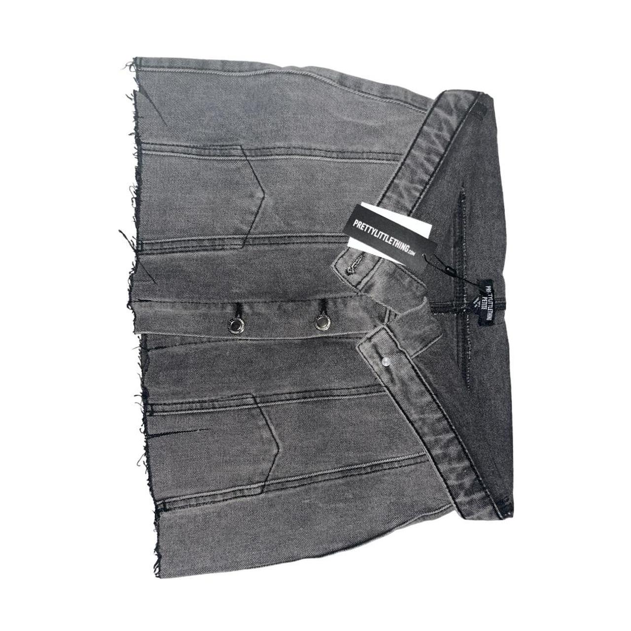 PETITE GREY DISTRESSED BUTTON-FRONT DENIM MINI - Main Image