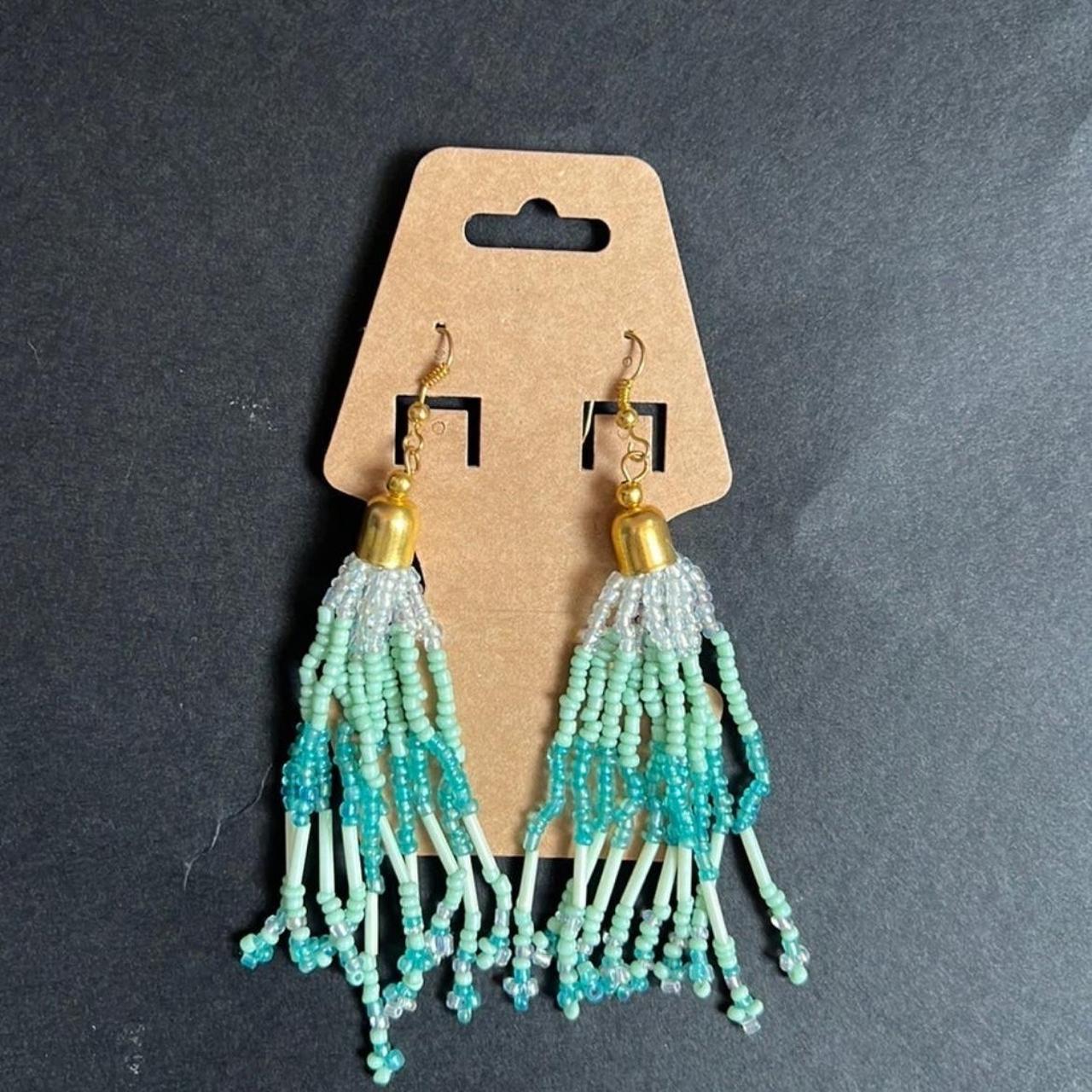 Turquoise beaded tassel on sale earrings