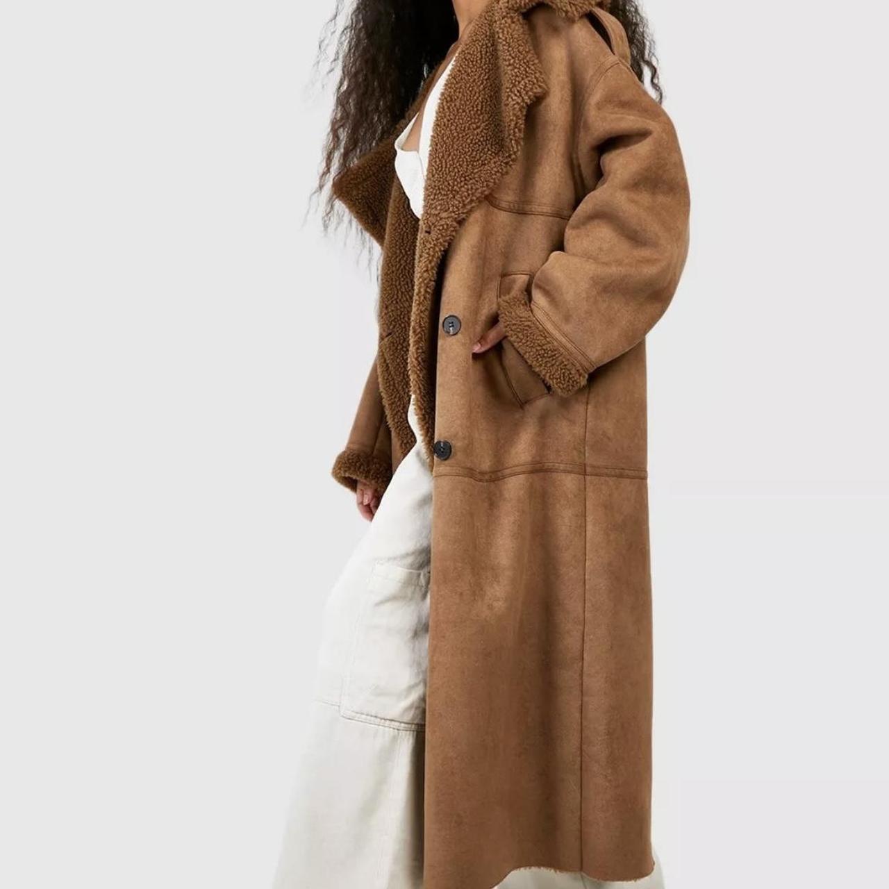 Boohoo FAUX SUEDE BORG TRIM MAXI AVIATOR COAT Depop