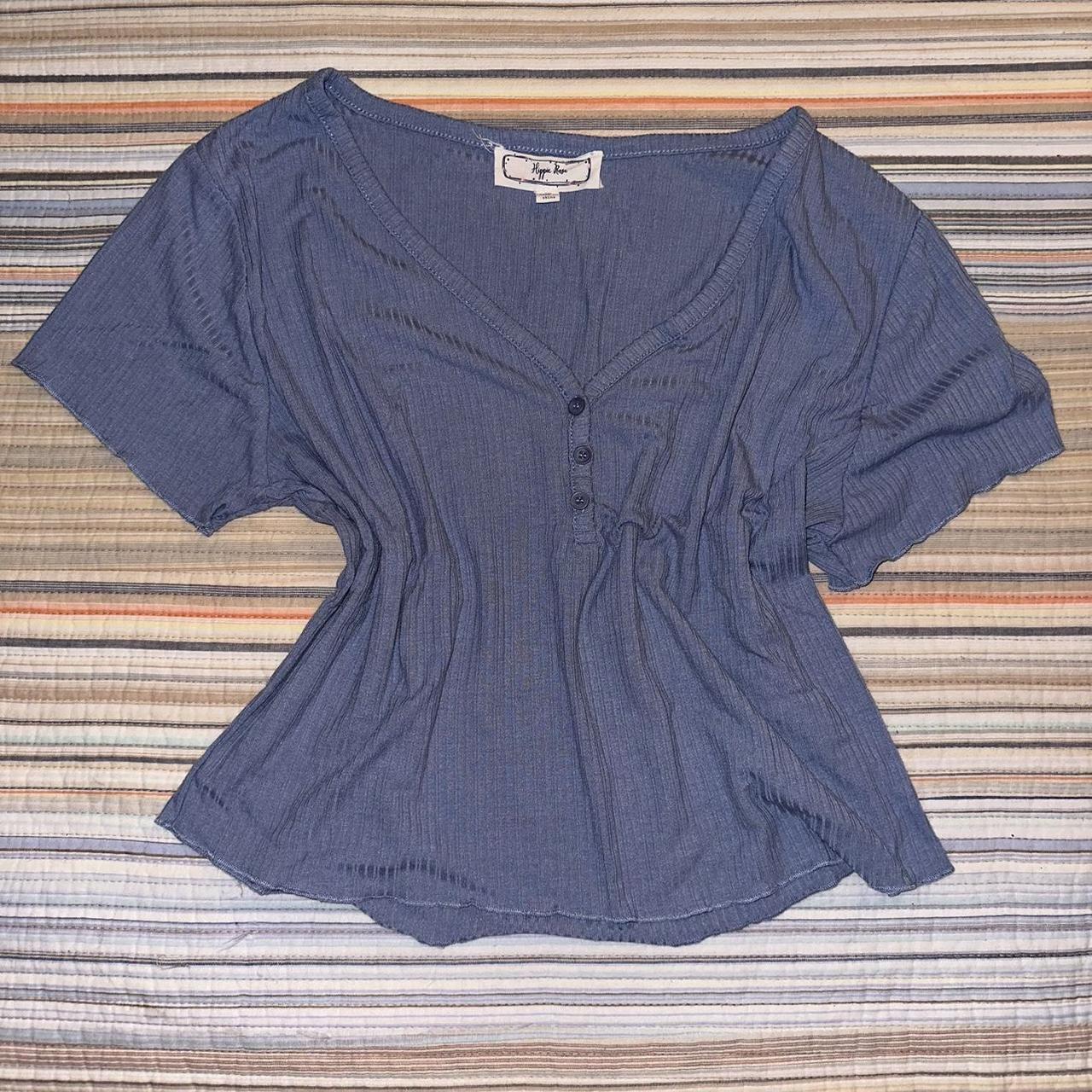 Blue crop top size XL. Buttons can be opened and... - Depop