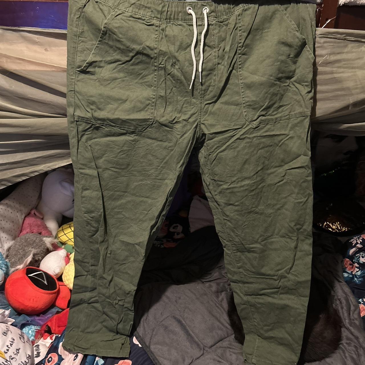 green cargo-ish pants , white drawstring - Depop