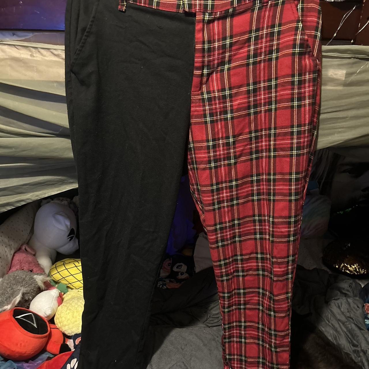 Half plaid half deals black pants mens