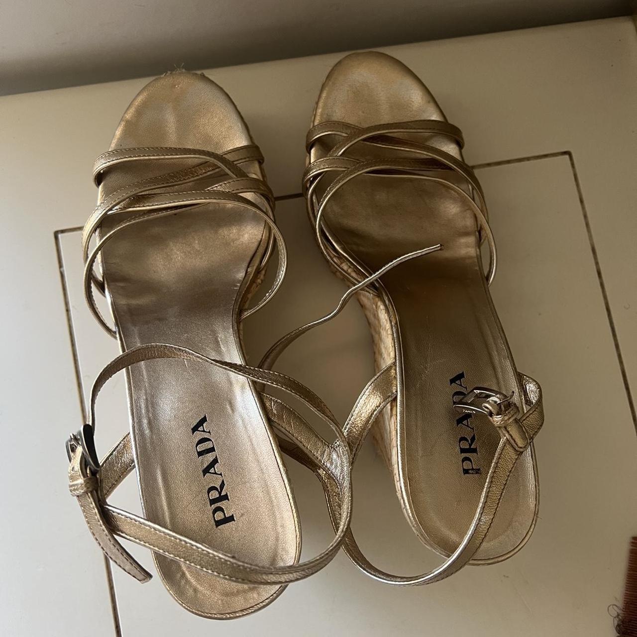 Prada cheap gold espadrilles