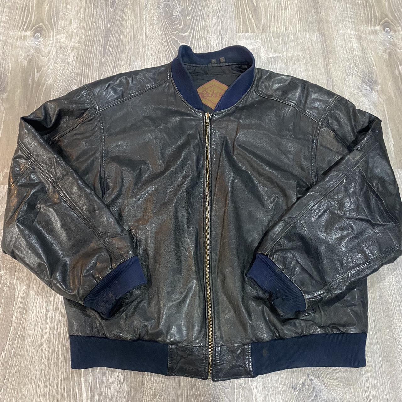 1980s Leather Bomber Jacket Condition... - Depop