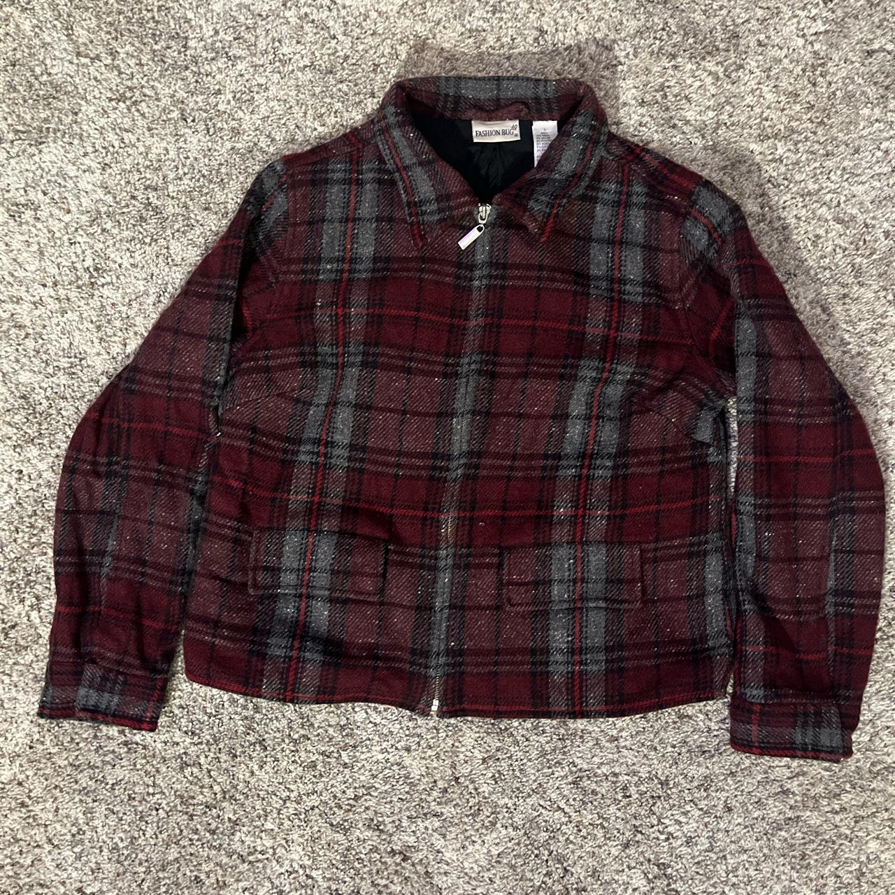 red plaid wool jacket fashion bug fits like an adult... - Depop