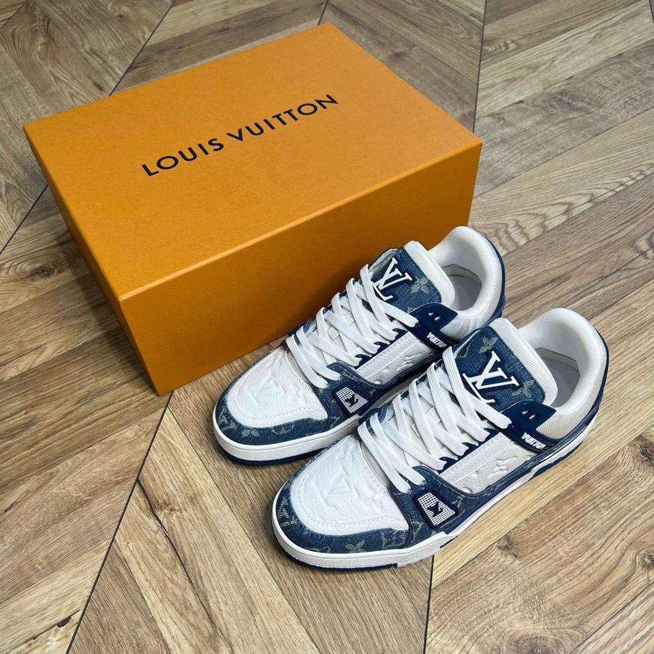 White and blue Louis Vuitton monogram trainers Free... Depop