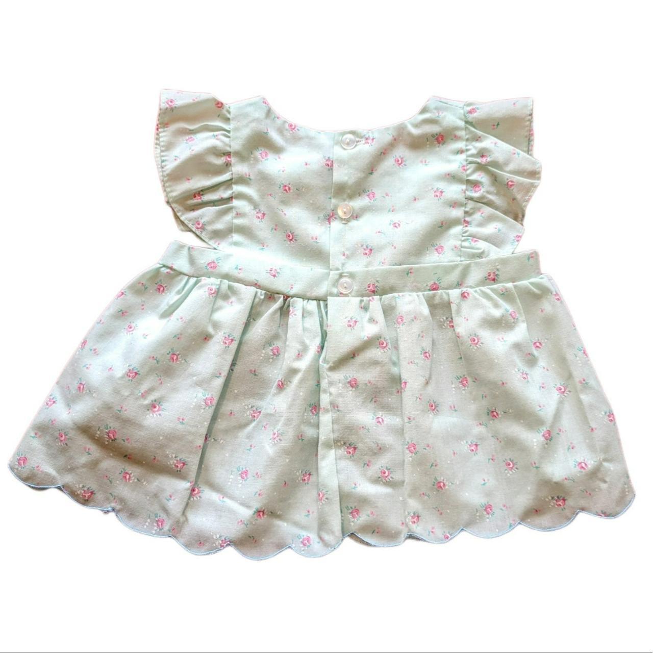 Vintage baby dress - light green with pink... - Depop