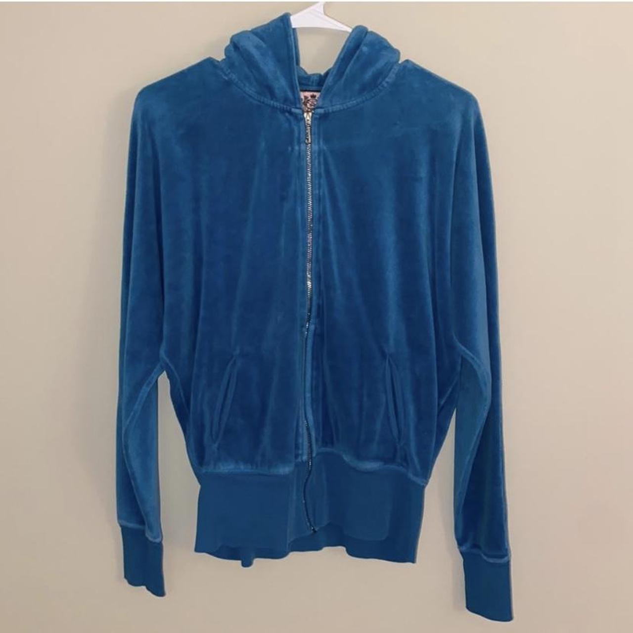 Teal Blue Juicy Couture Velour Zip Up Hoodie With... - Depop