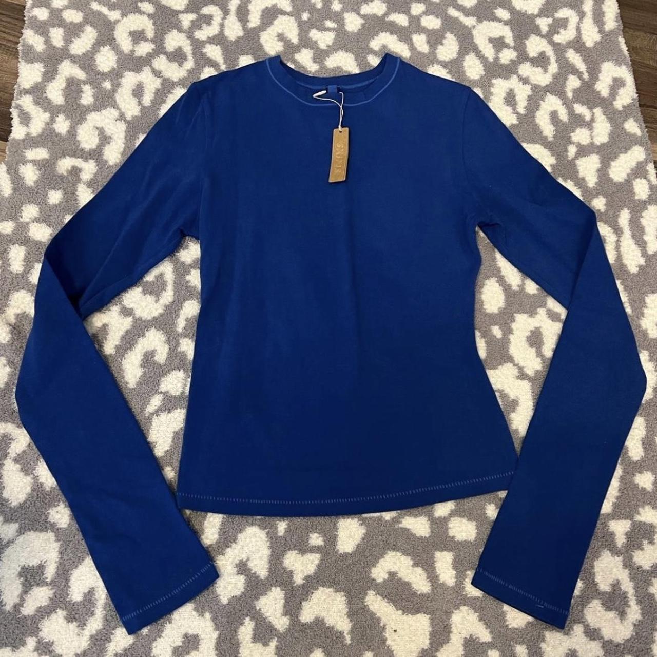 skims cotton jersey long sleeve in cobalt size... Depop