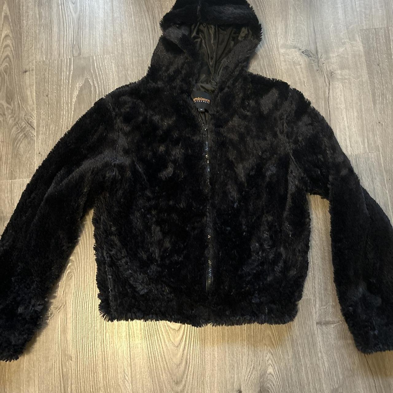 Ambiance outwear soft black teddy coat with zipper... - Depop