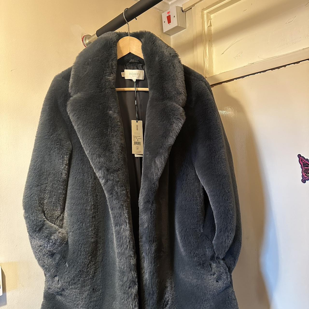 HOBBS NEW FUR COAT CHARCOAL - Depop