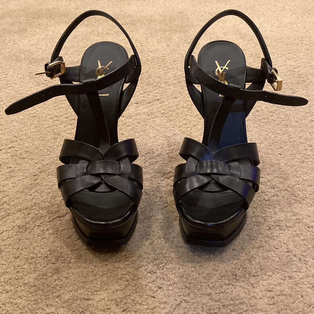 Yves Saint Laurent black high heel sandals Tribute... - Depop