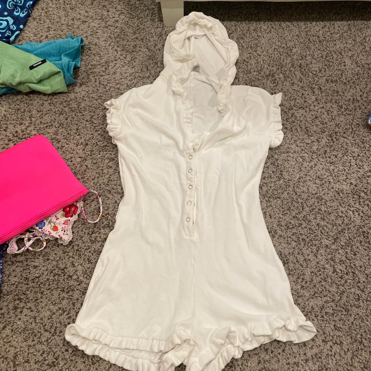 Beach Bunny cover up romper with snaps and hood.... Depop