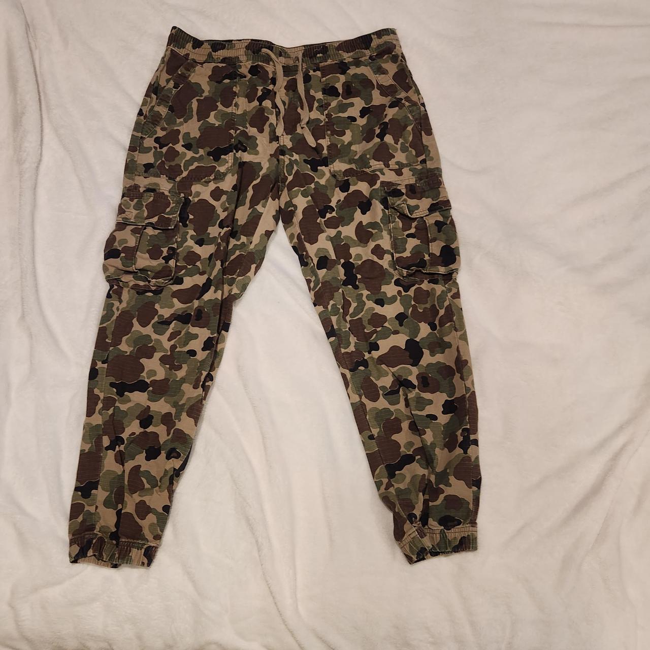 camo drawstring cargo pants - Depop