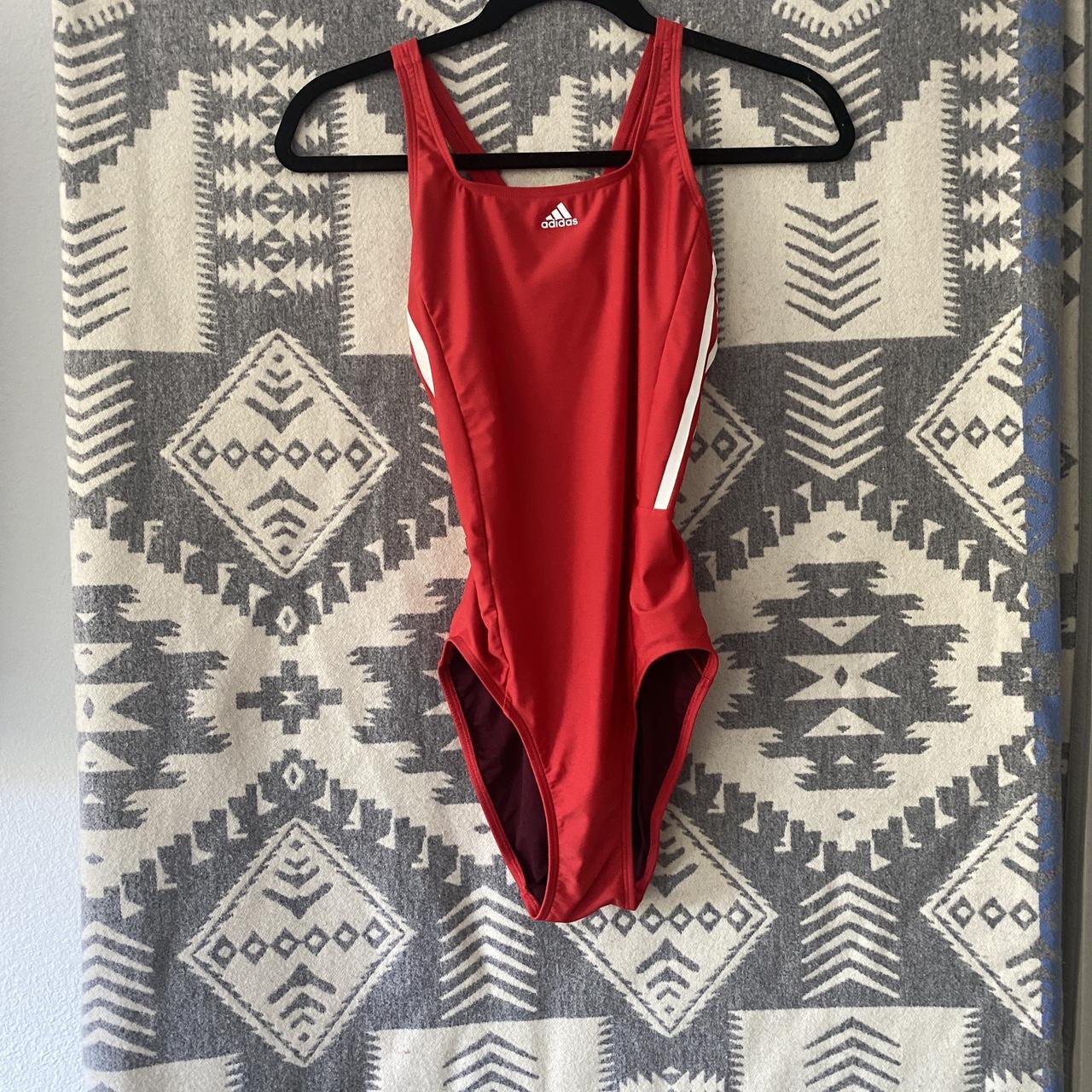 Adidas red and white one piece swimsuit