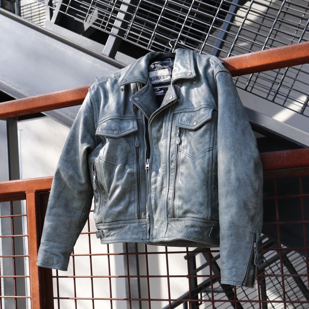 80’s vtg thick and chunky stonewash leather biker