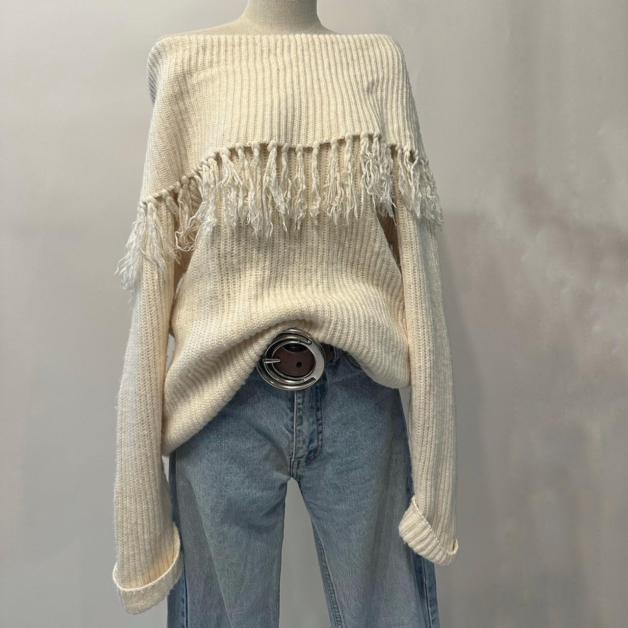 Frayed trim discount drop shoulder sweater