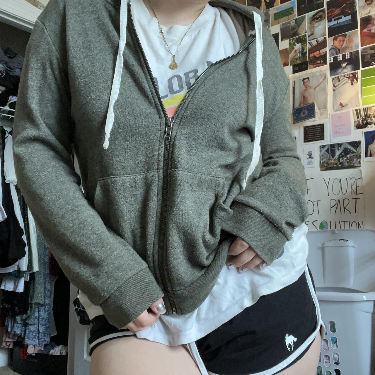 Brandy Melville Women's Green and Khaki Hoodie | Depop