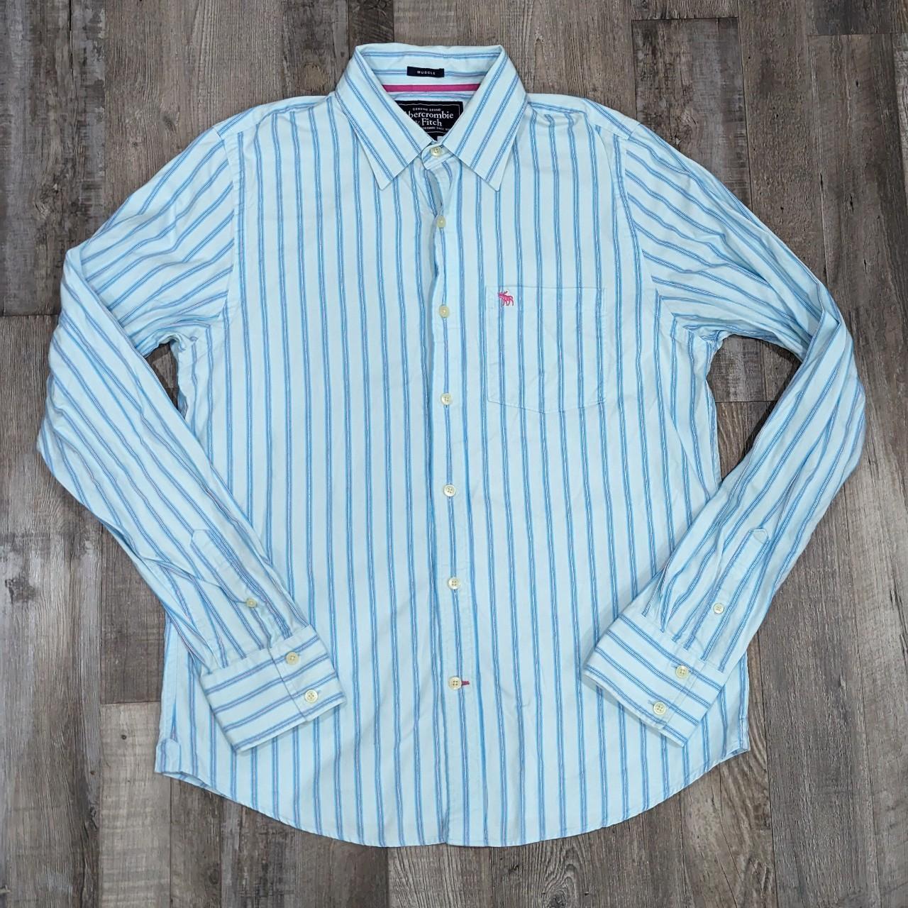Hollister Men's Size Large White Blue Striped Long Sleeve Dress Shirt