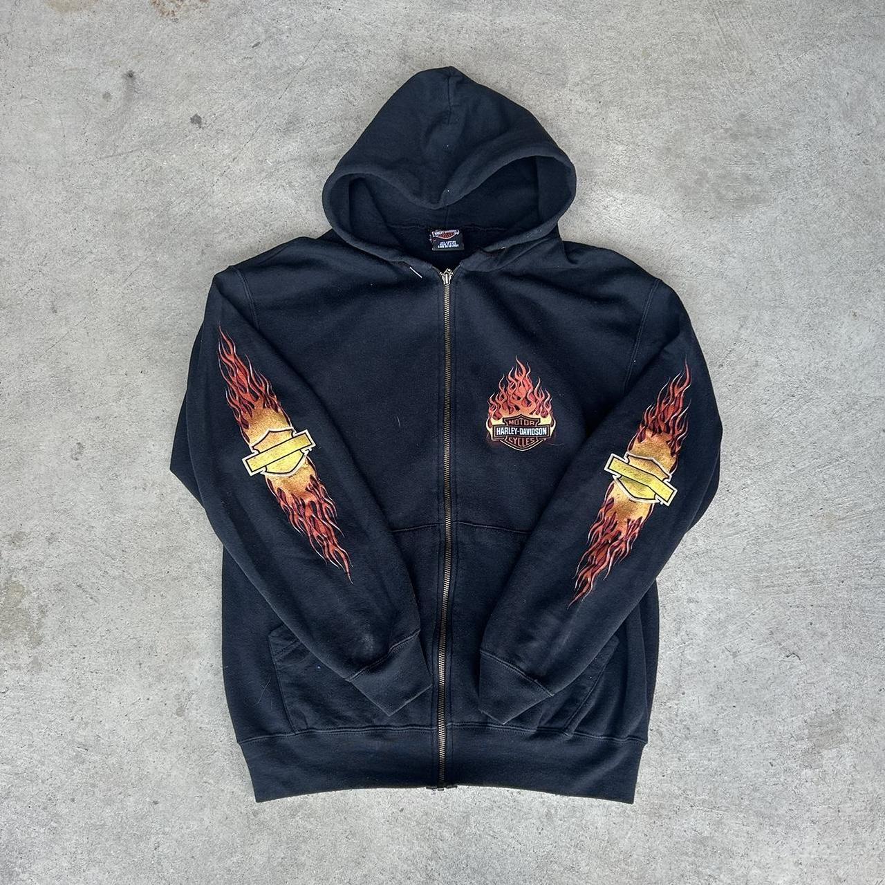 Y2K Harley Davidson JNCO Style Flame Hoodie Size:... - Depop