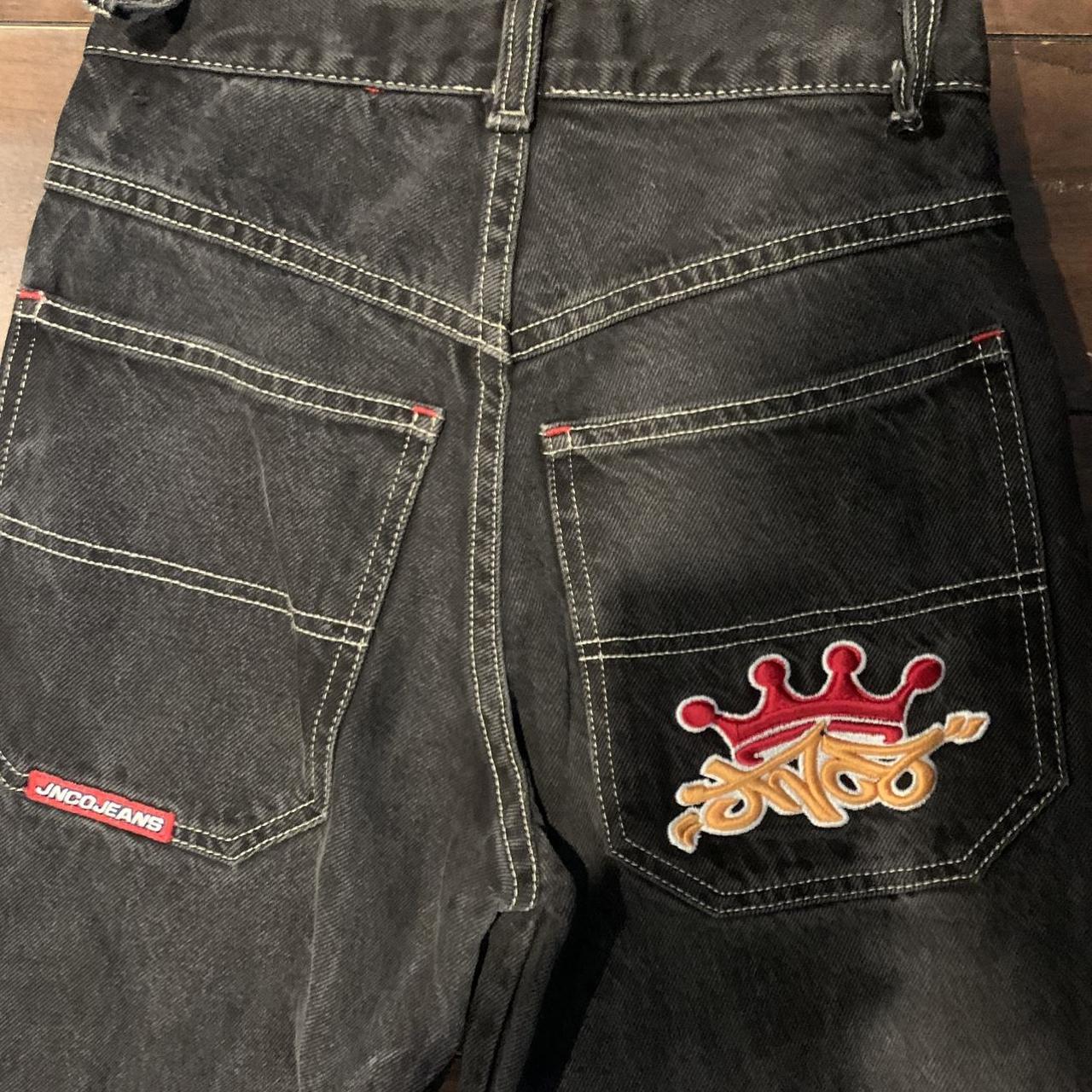 Black White Stitch Jnco Jeans with embroidery -boys... - Depop