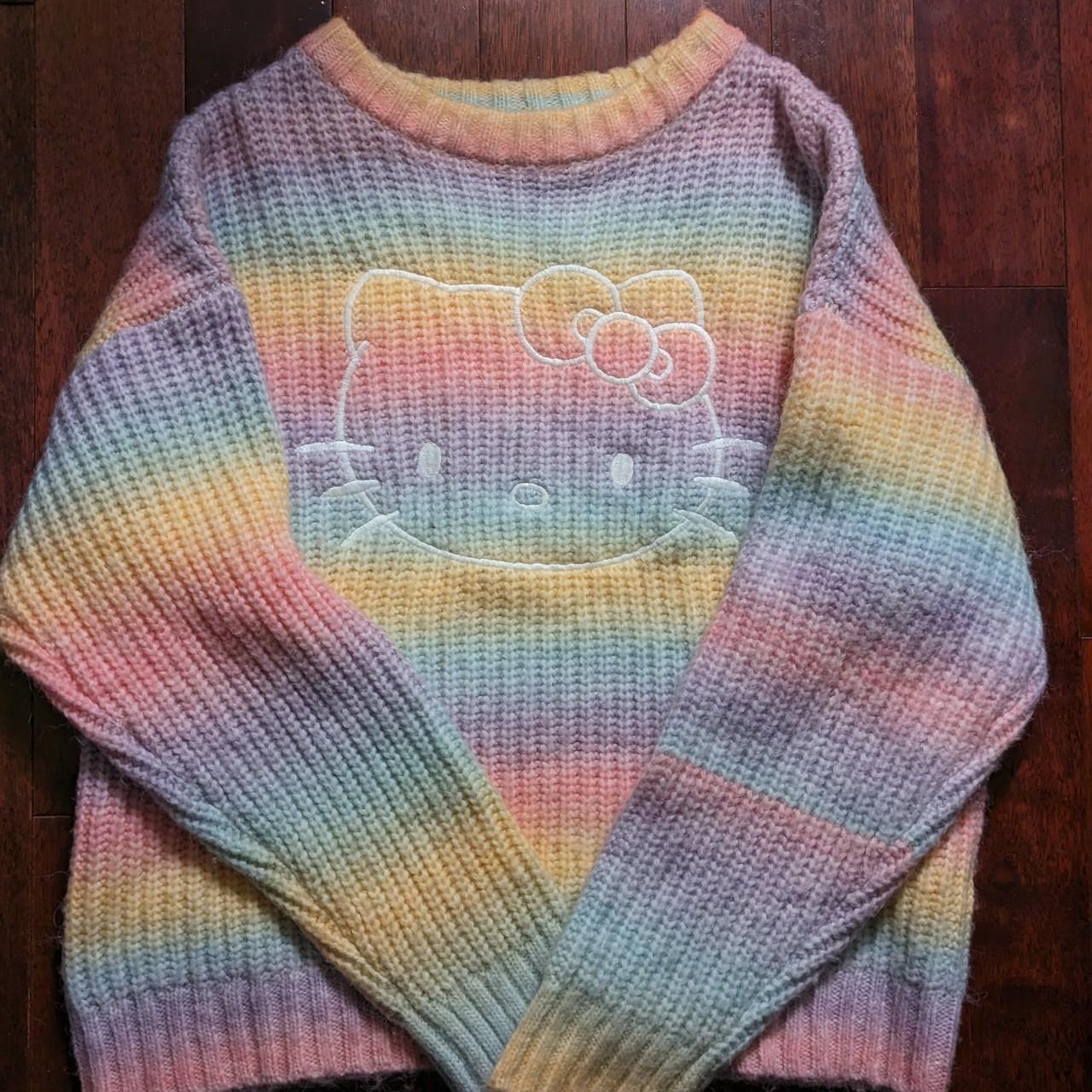 cute pastel rainbow hello kitty sweater from the