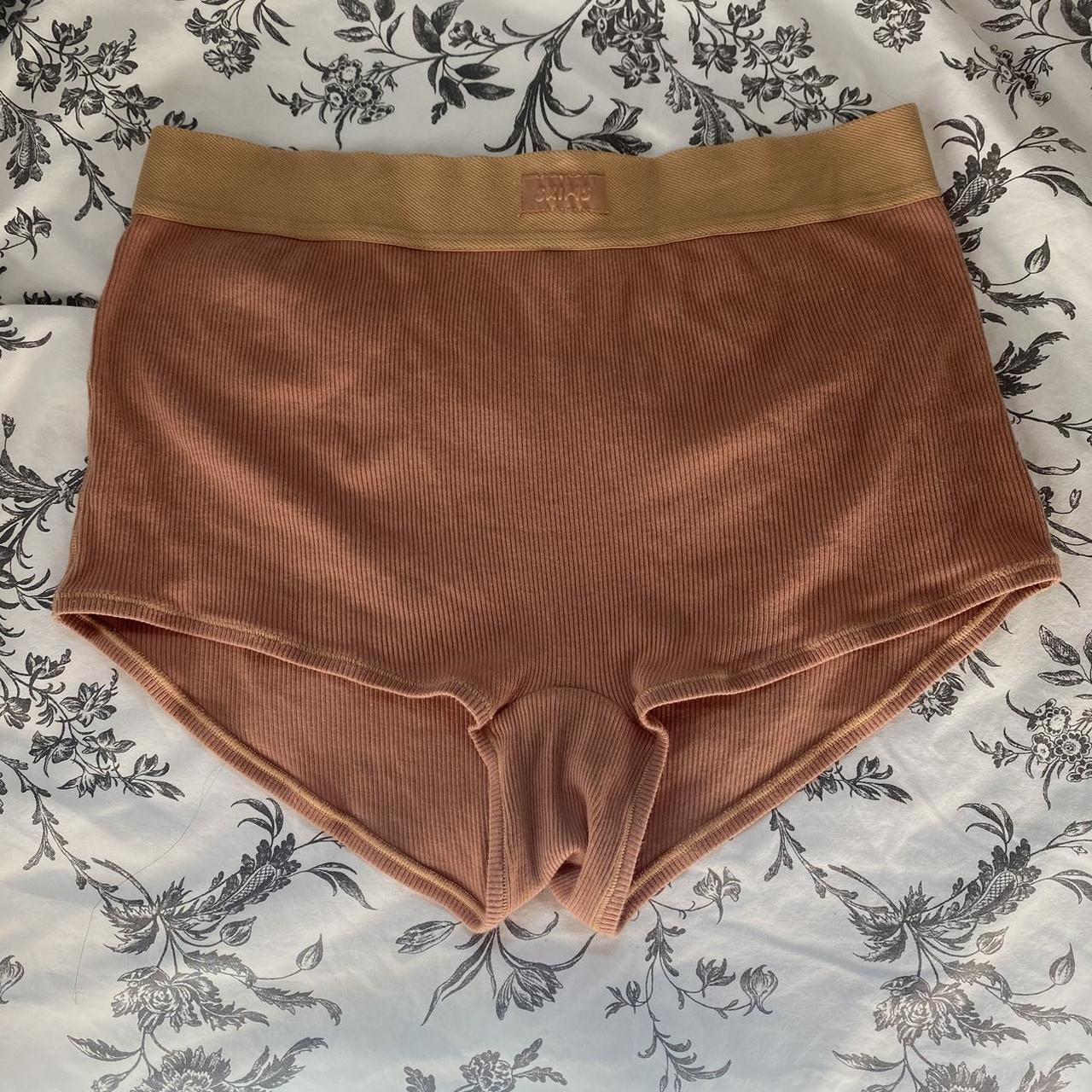Skims Cotton Rib Boxers in a rusty red orange close... Depop