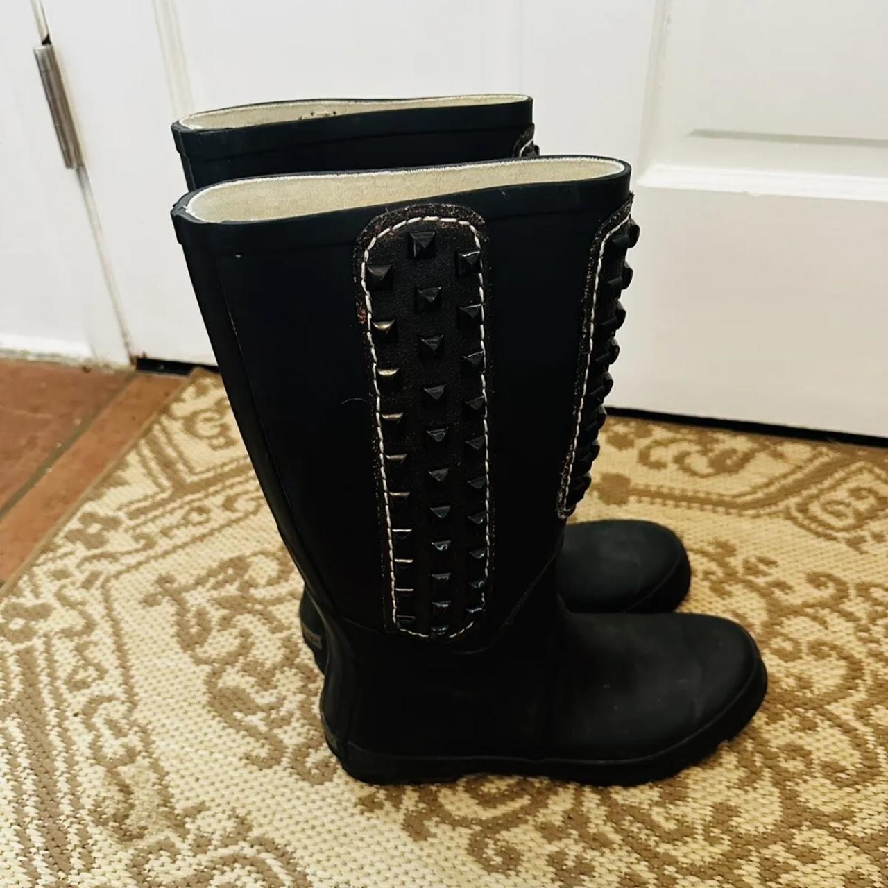 BCBG MaxAzria Black Studded Slip On Women Rain Boots