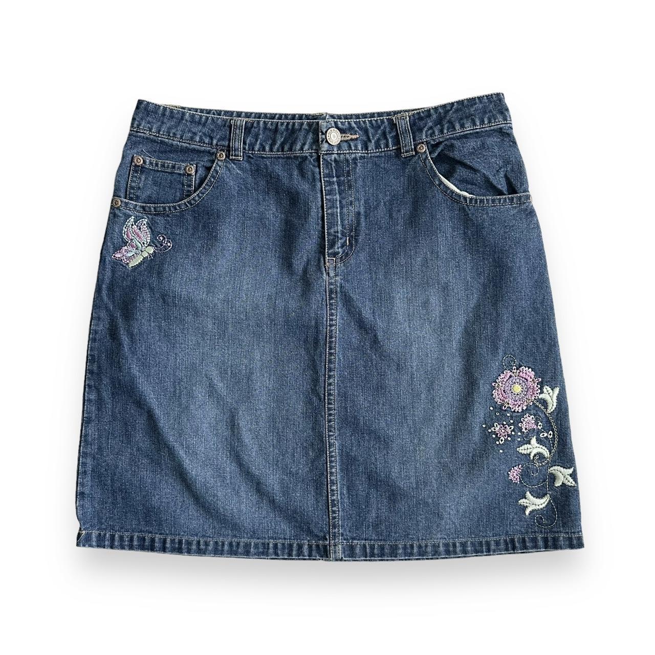 stunning fairycore embroidered mini denim skirt •... - Depop