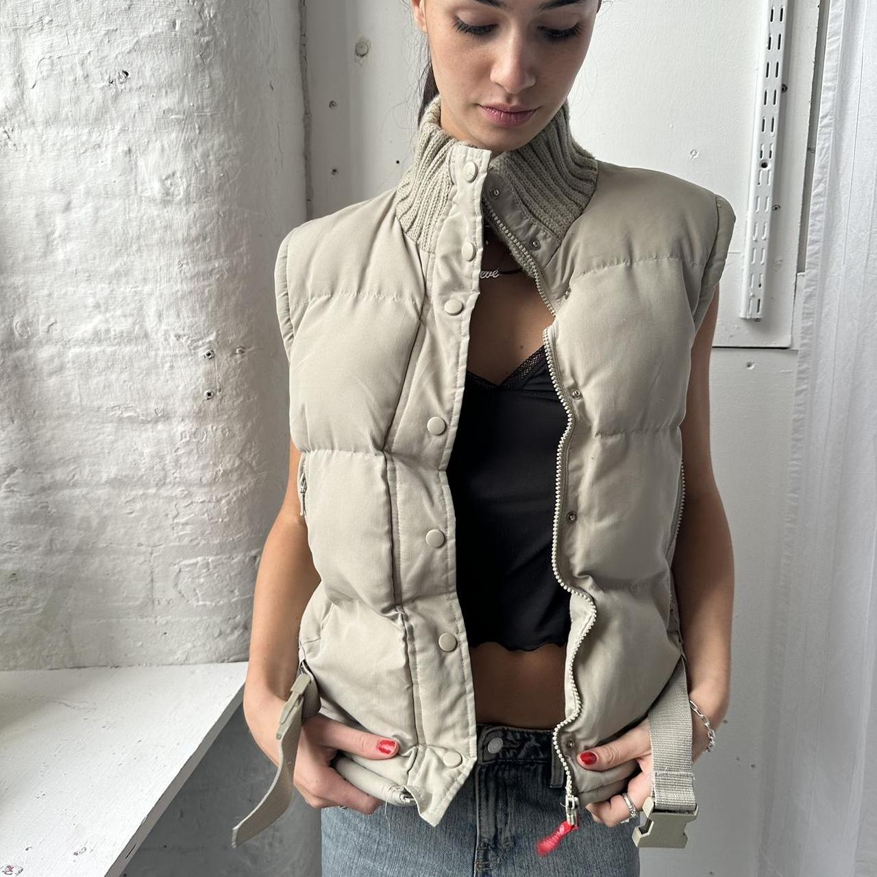 00s thick puffer gilet vest, quilted cream colour... - Depop