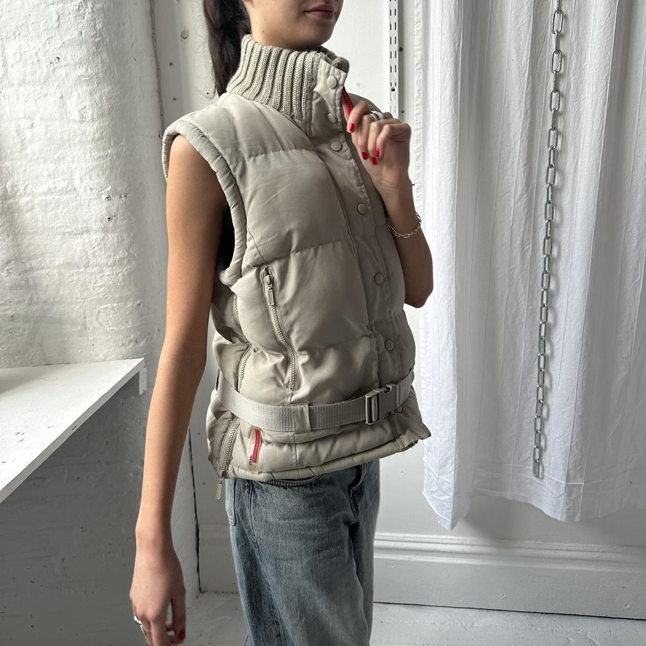 00s thick puffer gilet vest, quilted cream colour... - Depop