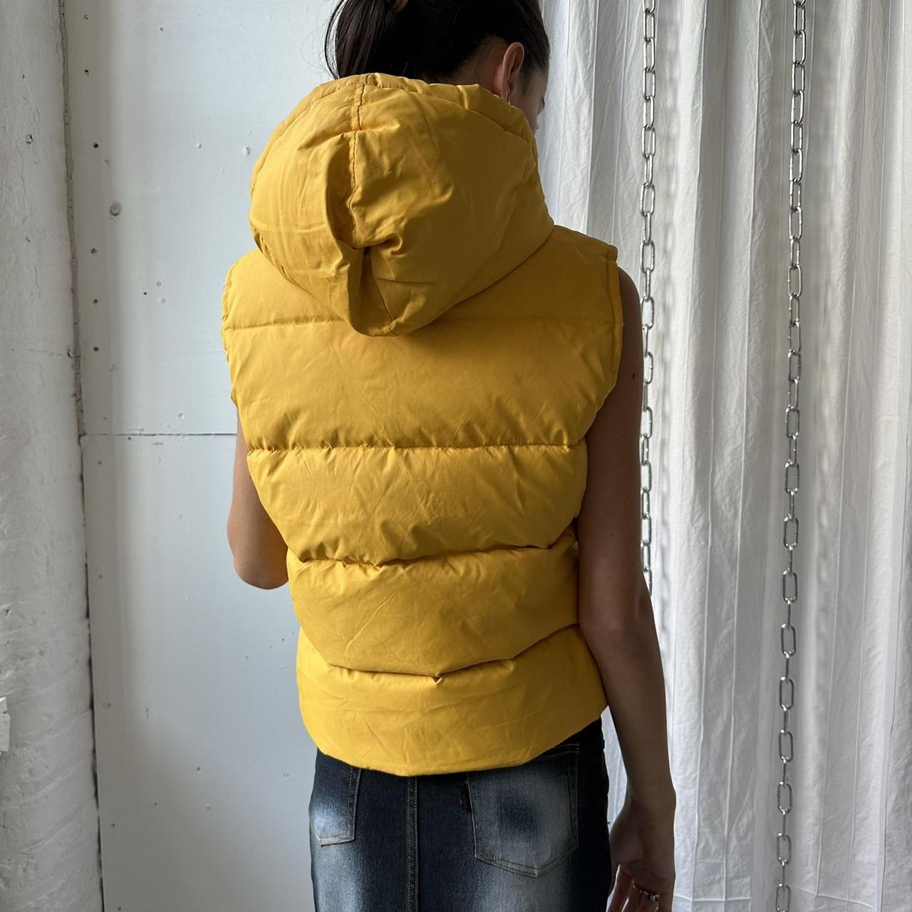 00s y2k yellow puffer vest with stripe, dual zip and... Depop