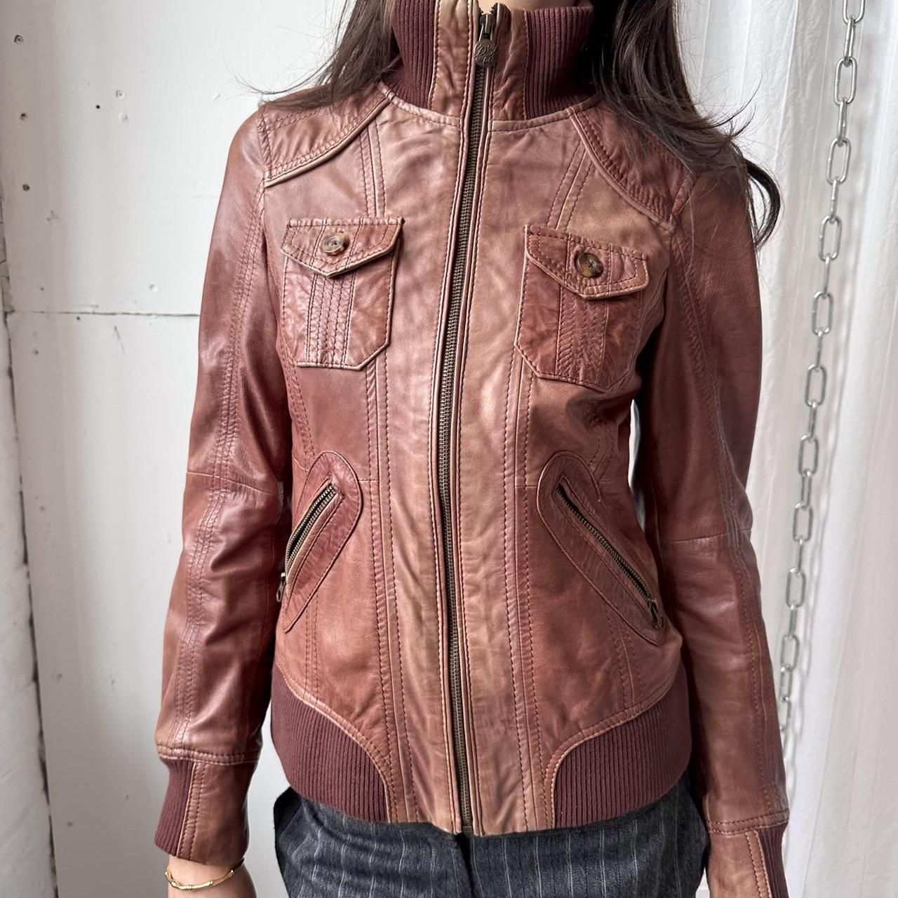 y2k grunge moto biker jacket in brown, made by | Depop