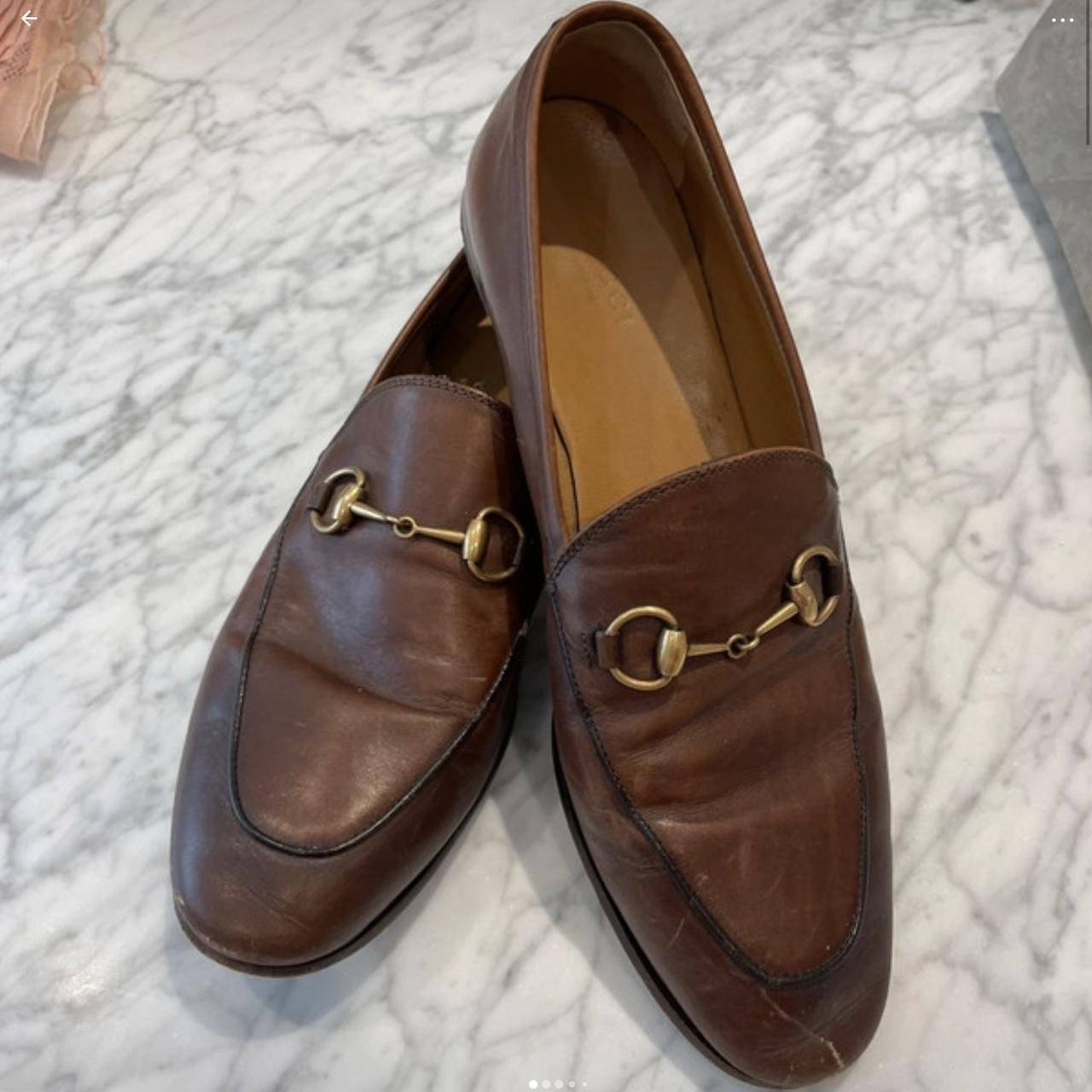 Worn but beautiful and timeless brown Gucci loafers... - Depop