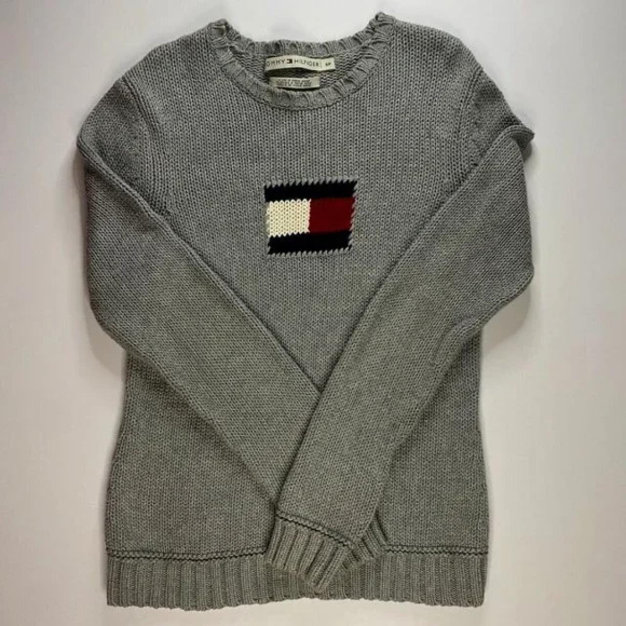 Tommy Hilfiger Women Logo Sweater Pullover Gray long... - Depop