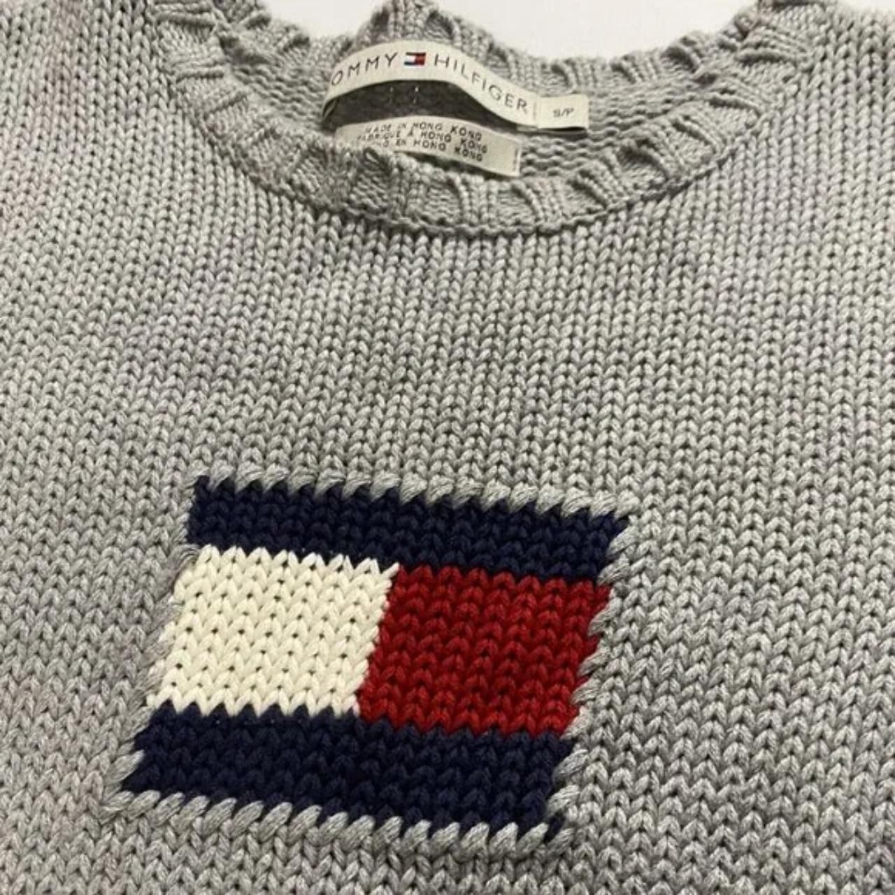 Tommy Hilfiger Women Logo Sweater Pullover Gray long... - Depop