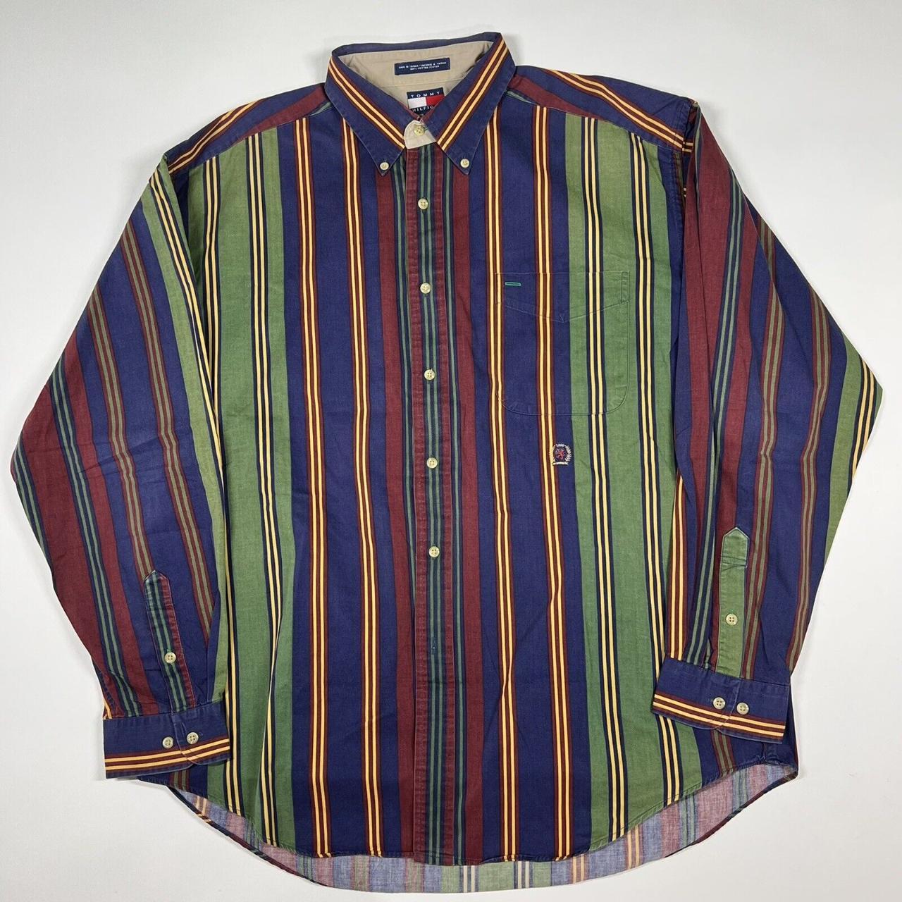 Vintage 90s Tommy Hilfiger Button Down Shirt Striped... - Depop