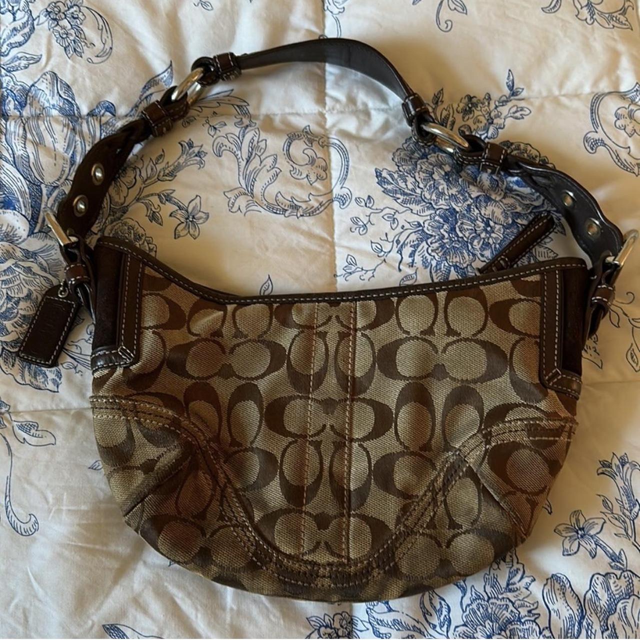 Small vintage Coach shoulder bag. Printed fabric - Depop