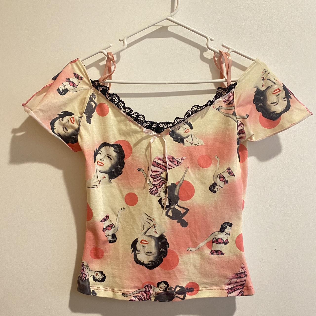 Euro Pink Pin-up Girl Polka Dot Top Off-Shoulder... - Depop