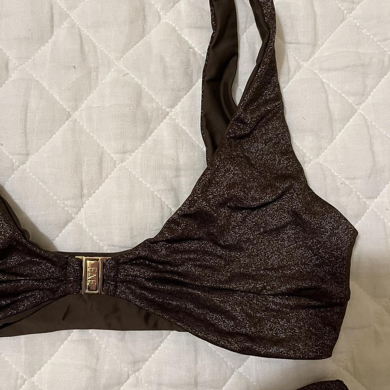 Fae swimwear sparkly brown front clip bikini top... Depop